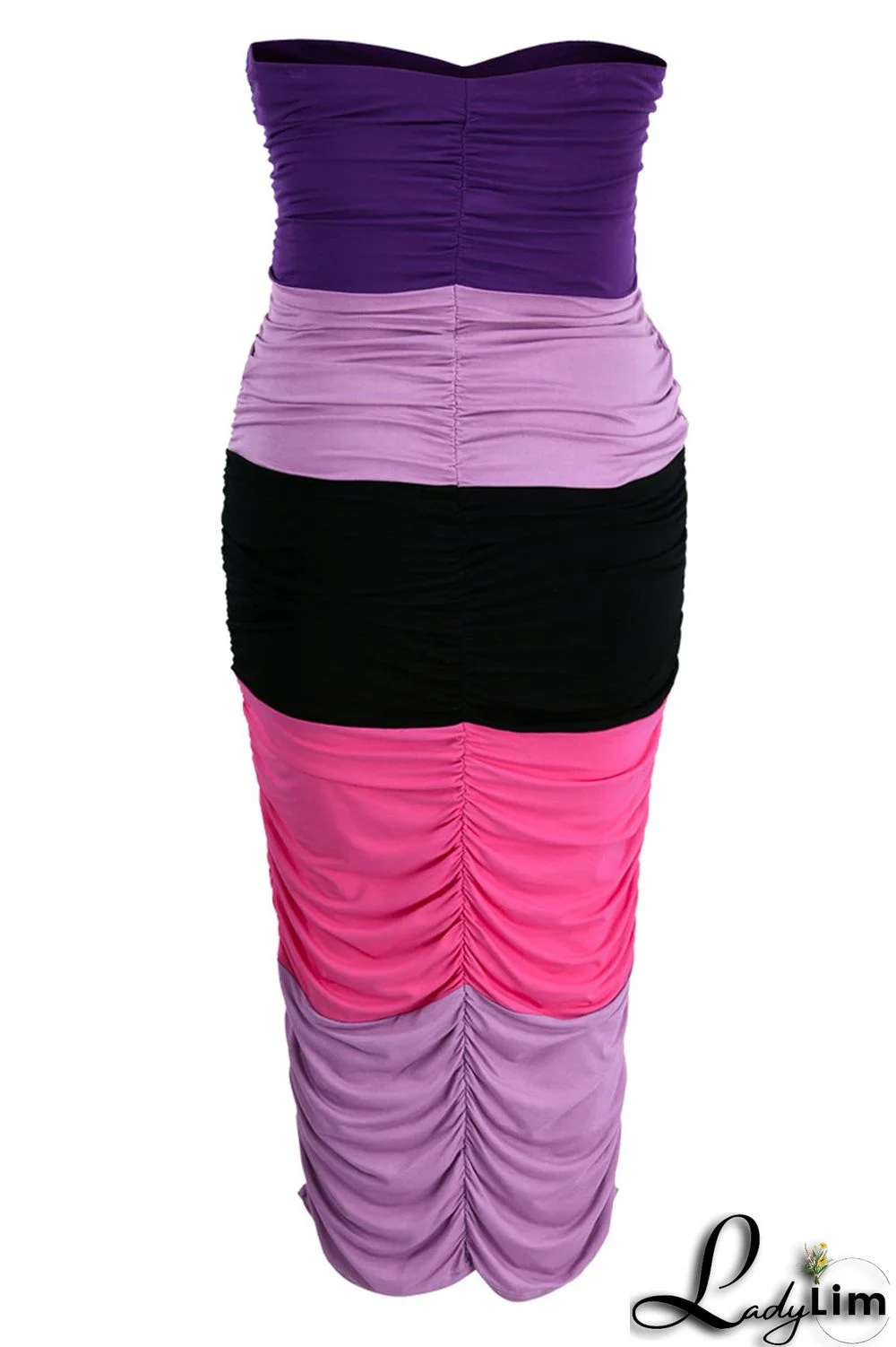 Purple Sexy Solid Patchwork Strapless One Step Skirt Plus Size Dresses