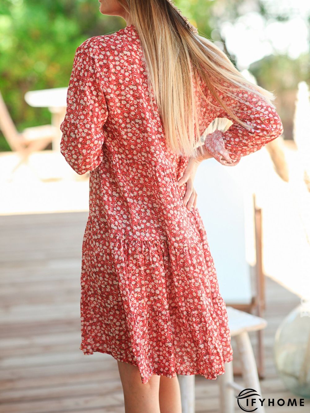 Rose Casual Floral V Neck Weaving Dress for Women | IFYHOME