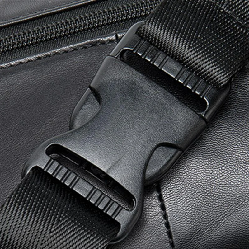 Men's Lightweight Leather Chest Bag Multi-Compartment Sports Waist Bag Crossbody Bag