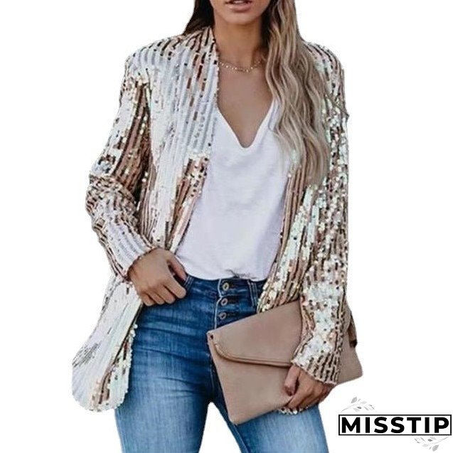 Spring Fashionable Sequins Lapel Casual West Coats