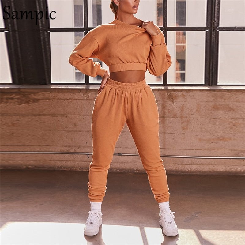 Sampic Casual Women Tracksuit Pants Set Long Sleeve Sweatshirt Tops And Sport Long Pants Suit Two Piece Set 2020 Winter Outfits