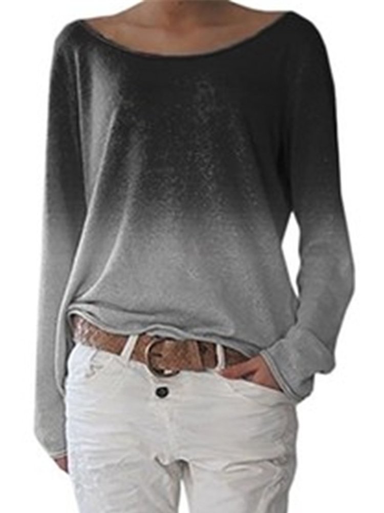 Gradient Long Sleeve O neck Casual Blouse For Women P1563990