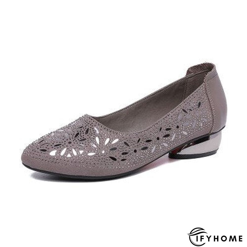 Crystal Low Heels Women shoes Soft Genuine Leather Female Shoes Women Slip On Footwear Square Heel Ladies Shoes | IFYHOME