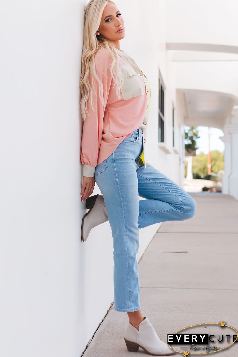 Multicolor Color Block Pocketed Button Down Shirt Jacket with Hood