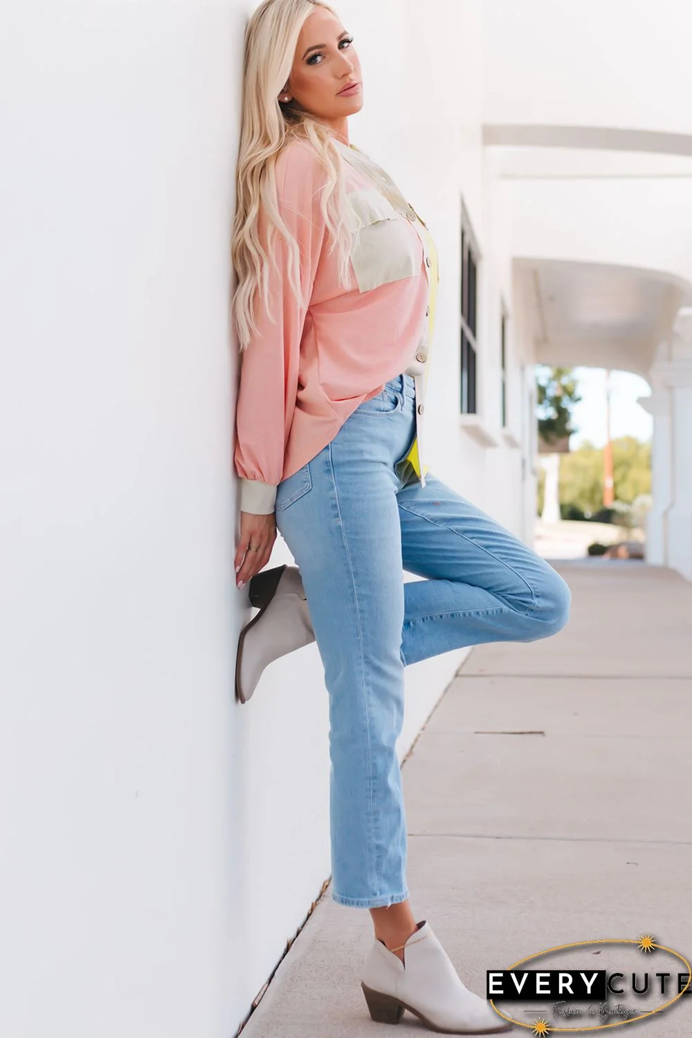 Multicolor Color Block Pocketed Button Down Shirt Jacket with Hood