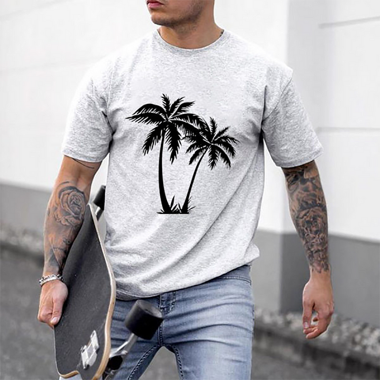 Men's fashion summer coconut trees printed short sleeves T-shirt