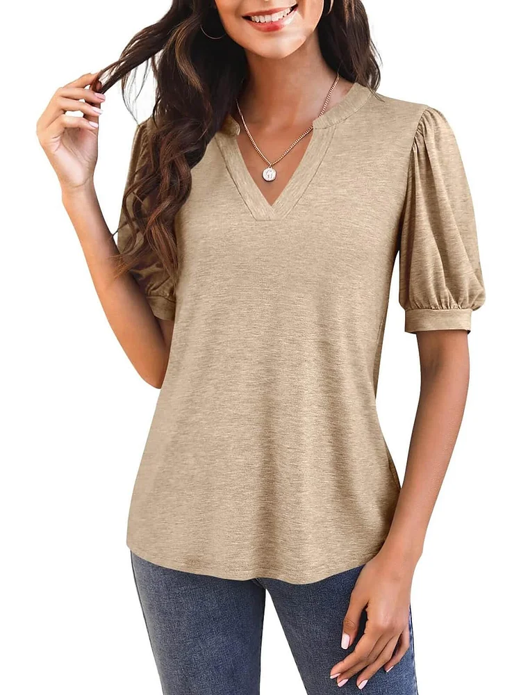 Hot Sale-Puff Sleeve Loose Dressy Blouses 