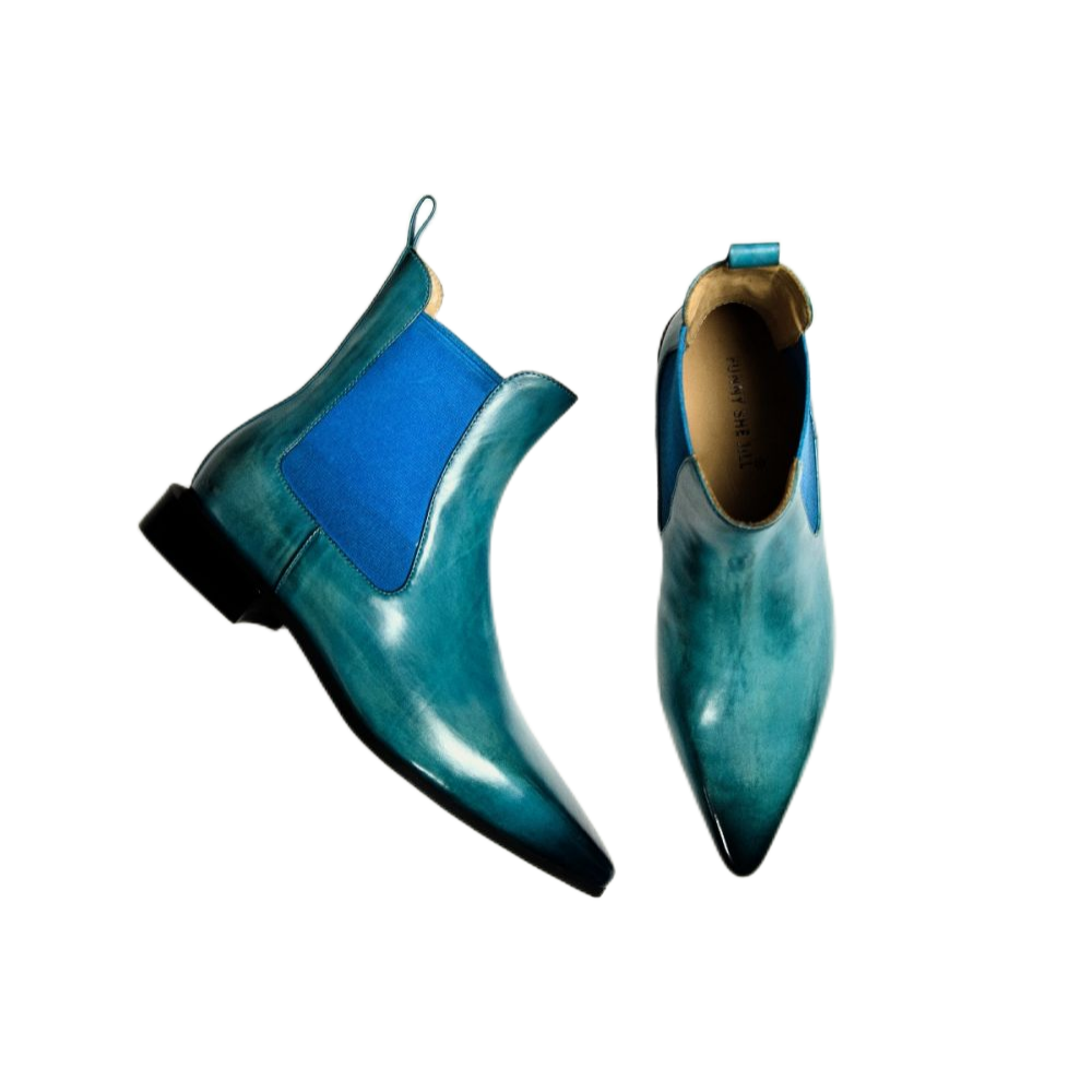 Gradient Genuine Leather Chelsea Boots Waterproof Pointed Toe Ankle Boots Nicepairs