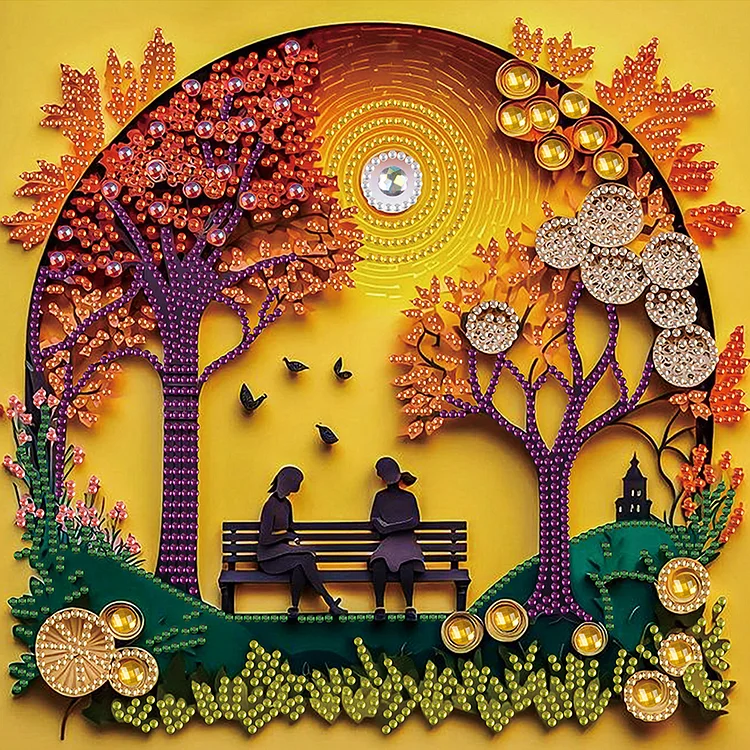 Autumn Bench In Paper Quilling 30*30cm (Canvas) Special Shaped Drill Diamond Painting gbfke