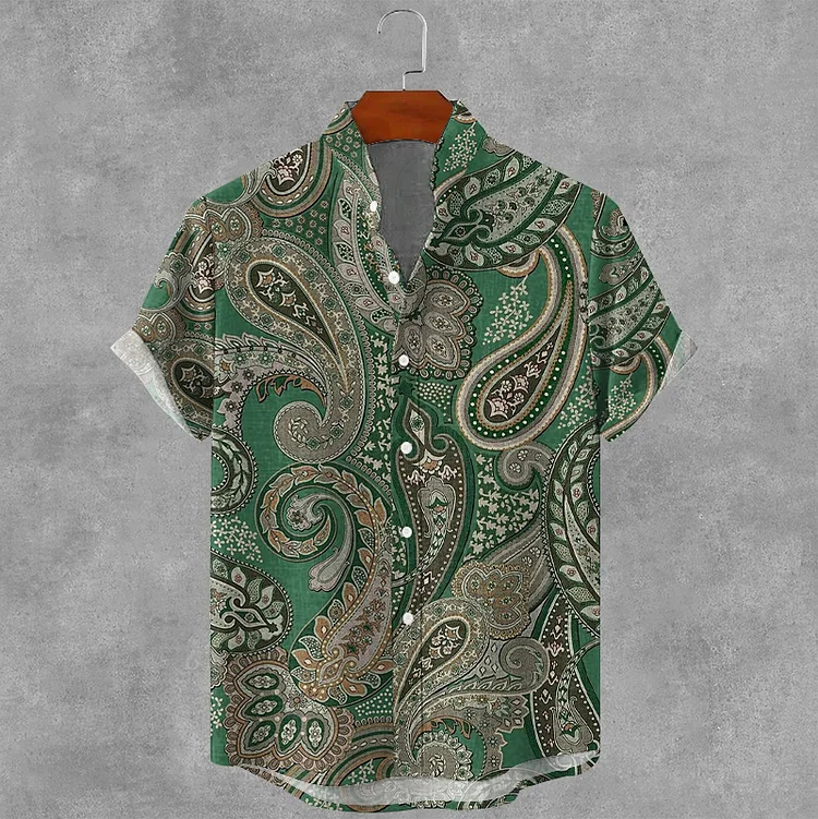 Simpfit Gemütliches Herrenhemd mit Vintage-Paisley-Grafiken und Tintenkunst, Nachahmung aus Nachahmung aus Baumwolle und Leinen