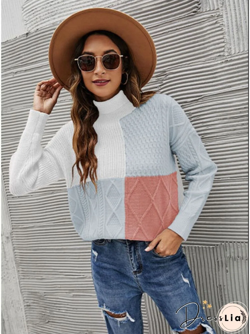 Winter New Color Matching Turtleneck Sweater Women Long Sleeve Top Sweaters Fashion Pullover Street Clothes Oversized Sweater