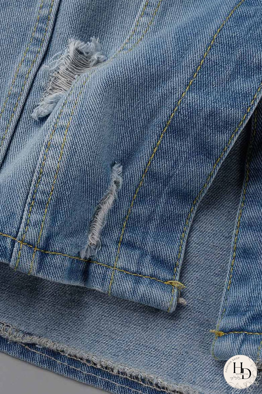 Deep Blue Casual Solid Ripped Patchwork Turndown Collar Long Sleeve Regular Denim Jacket