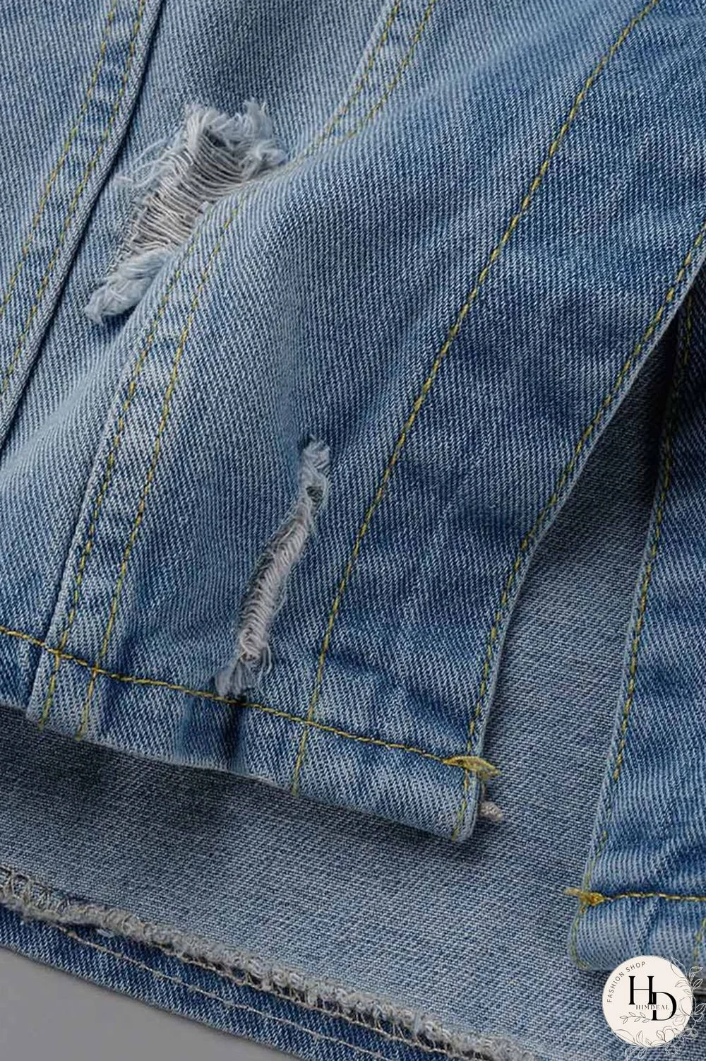 Deep Blue Casual Solid Ripped Patchwork Turndown Collar Long Sleeve Regular Denim Jacket