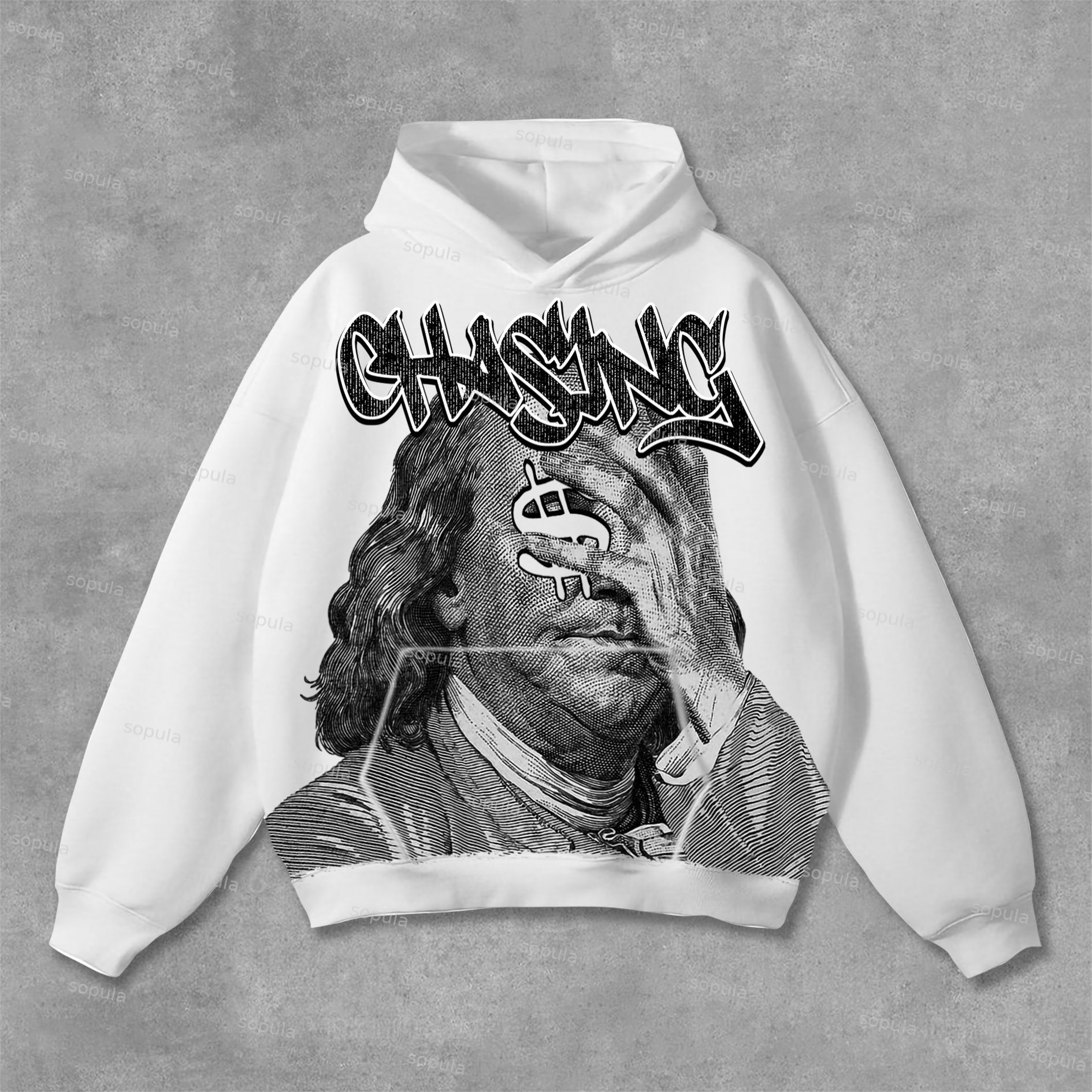 Sopula Vintage Chase Money Graphic Print Pocket Hoodie