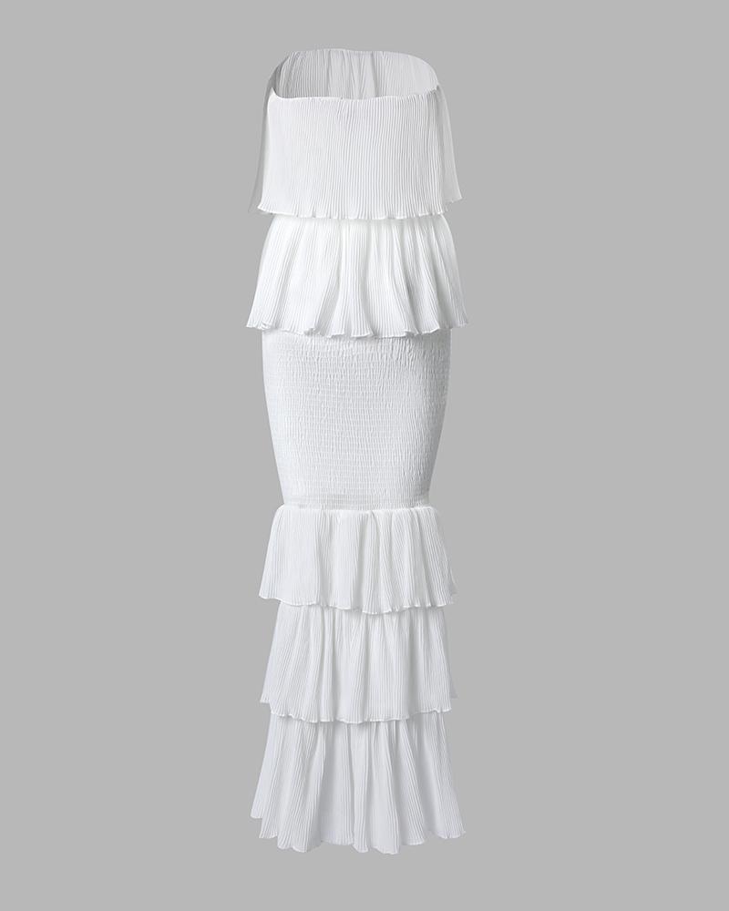 ChicMe Women's Bandeau Shirred Ruffle Hem Wedding Guest Layered Wedding Dress/Women's Ruched Bodycon Dress/Women's Shirred Ruffle Hem Dress Womenswear ChicMe Women's Bandeau Shirred Ruffle Hem Wedding Guest Layered Wedding Dress/Women's Ruched Bodycon Dress/Women's Shirred Ruffle Hem Dress Womenswear