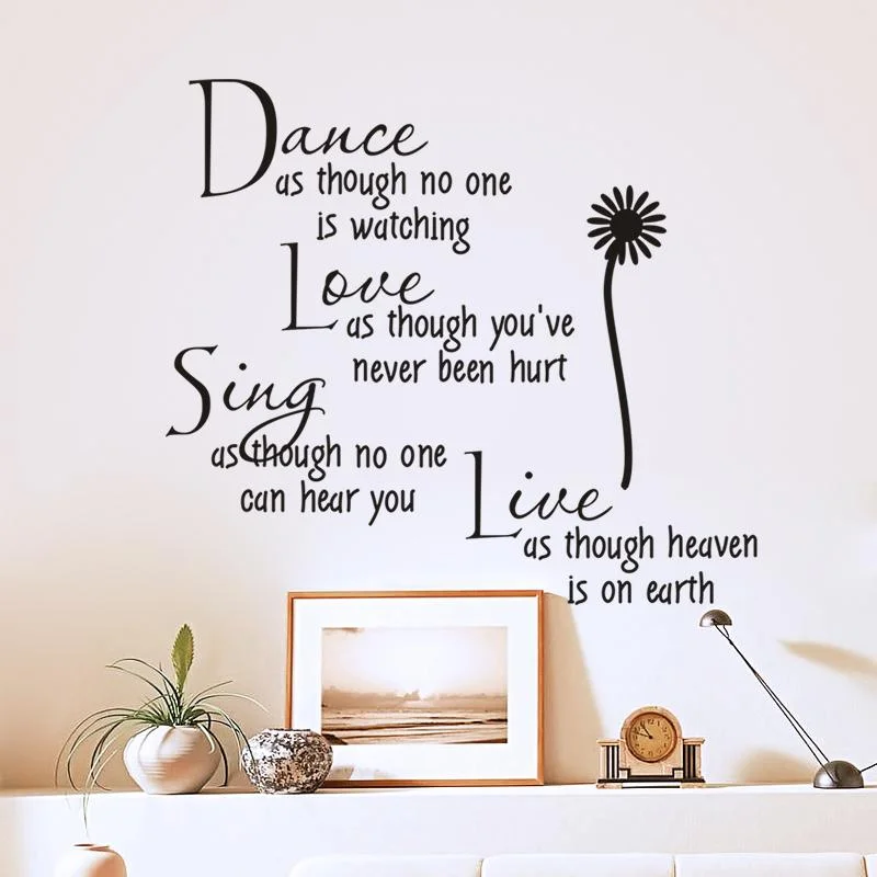 Dance Love Sing Live Inspirational Quotes Wall Decal Stickers Office Bedroom Home Decoration Peel And Stick Pvc Wall Mural Art