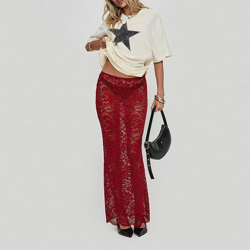 Wongn Wongn 2024 Summer Hot Style Fashion Versatile Lace Perspective Sexy Dress Can Be Worn