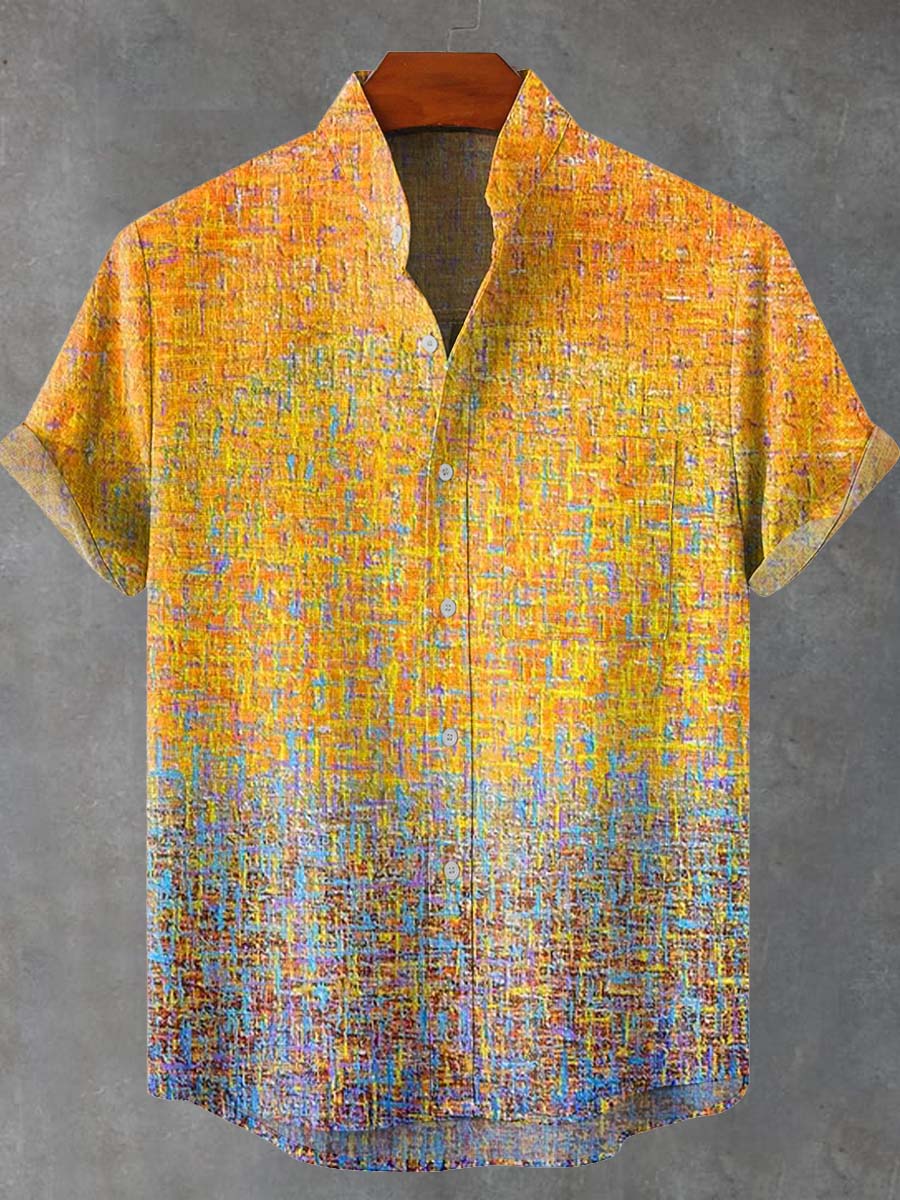 Art Abstract Gradient Geometry Vintage Print Casual 100% Cotton Shirt