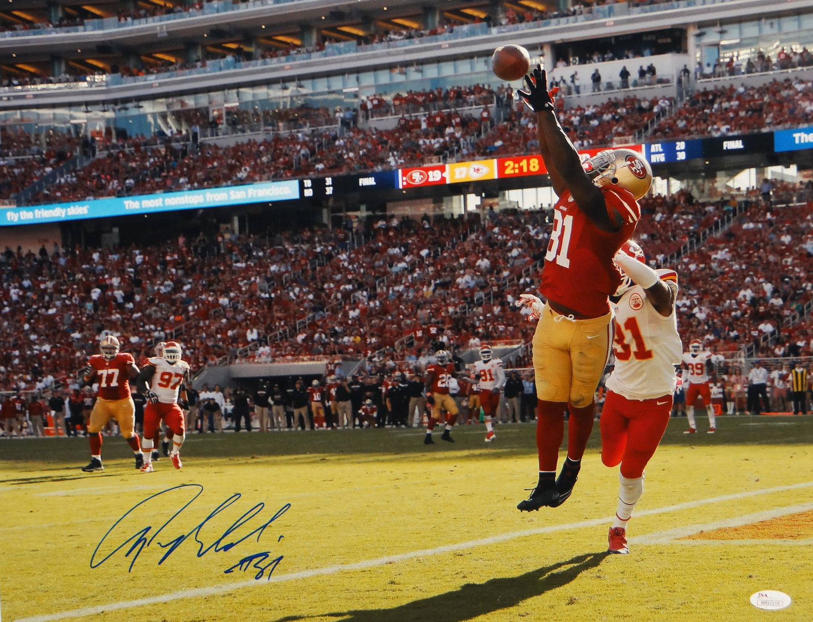 Anquan Boldin Signed San Francisco 49ers 16x20 Leaping Catch Photo Poster painting- JSA W Auth