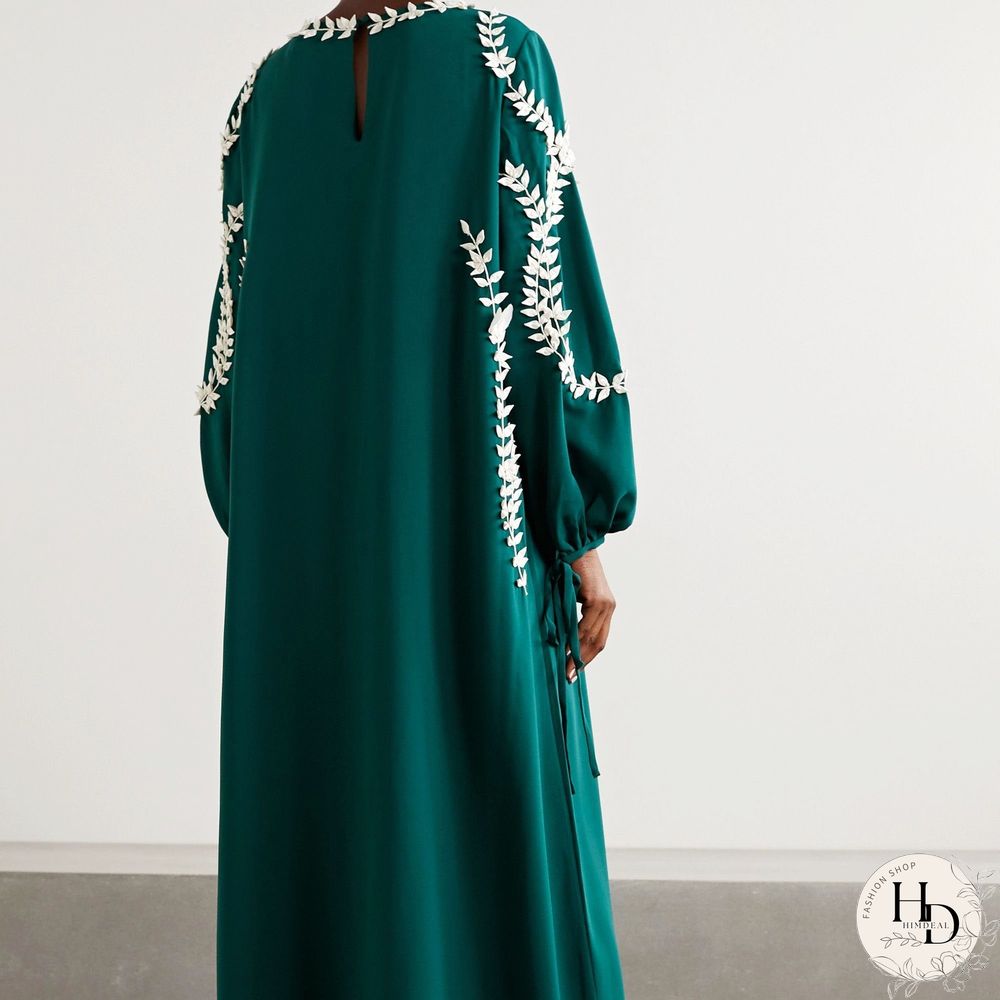 Dark-Green Shoulder Decor Puff Sleeve Formal Dress