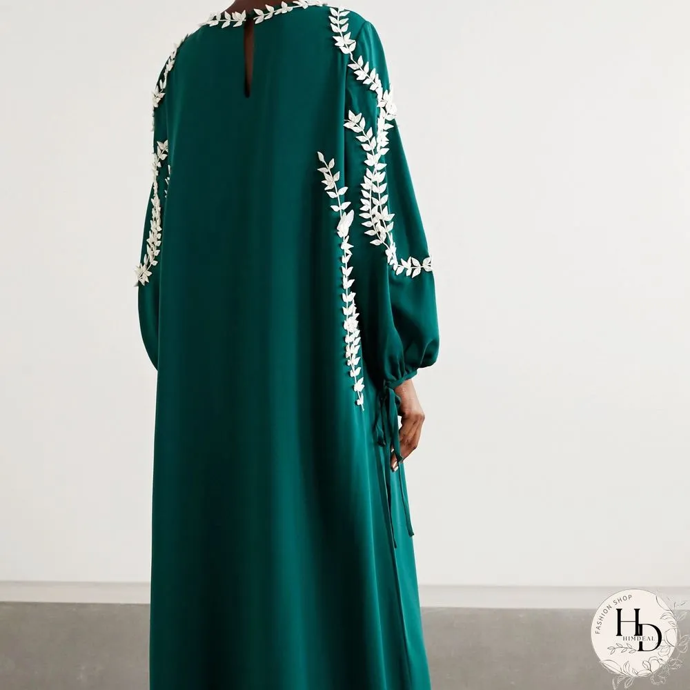 Dark-Green Shoulder Decor Puff Sleeve Formal Dress
