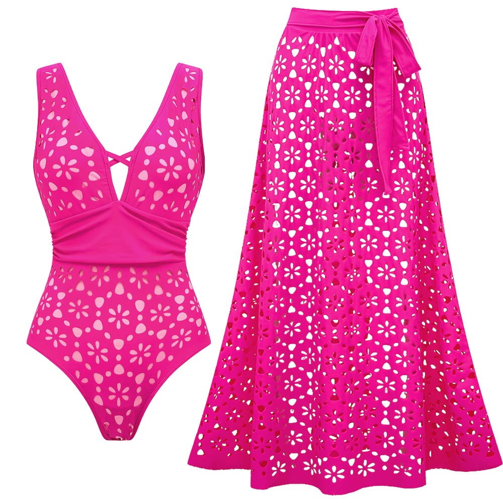 🤩 Super Elegant Hollow Out One Piece Swimsuit and Skirt 💖