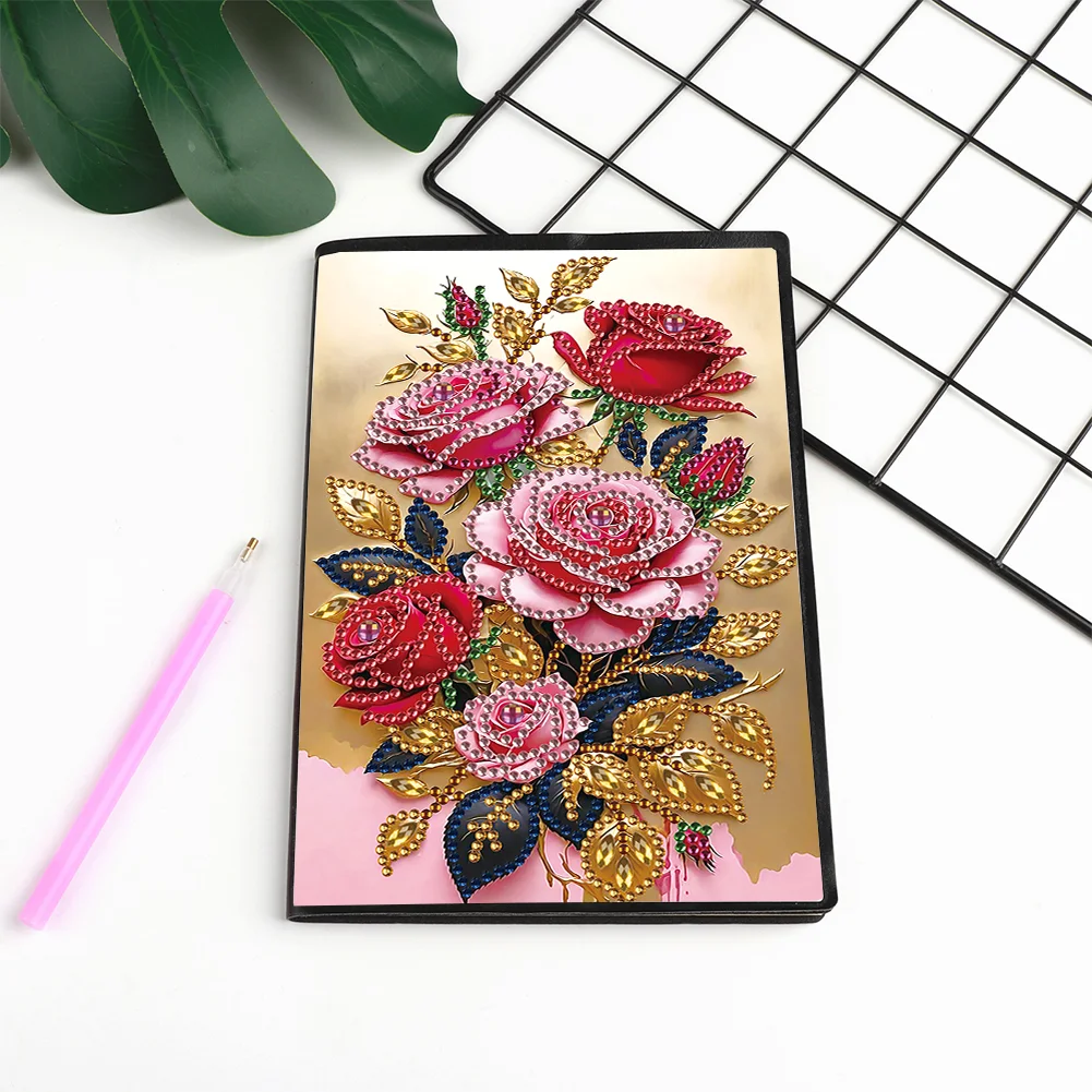 5D DIY Special Shaped Rose 50 Pages Diamond Painting Notebook for Adults Beginners