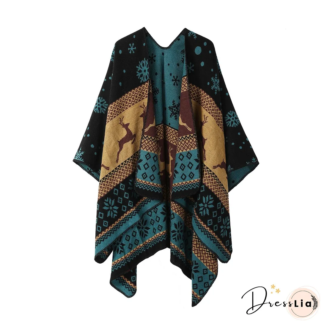 Ethnic style shawl, women's outfit, double-sided imitation cashmere scarf, blanket cape, autumn and winter Christmas day cape, thickened