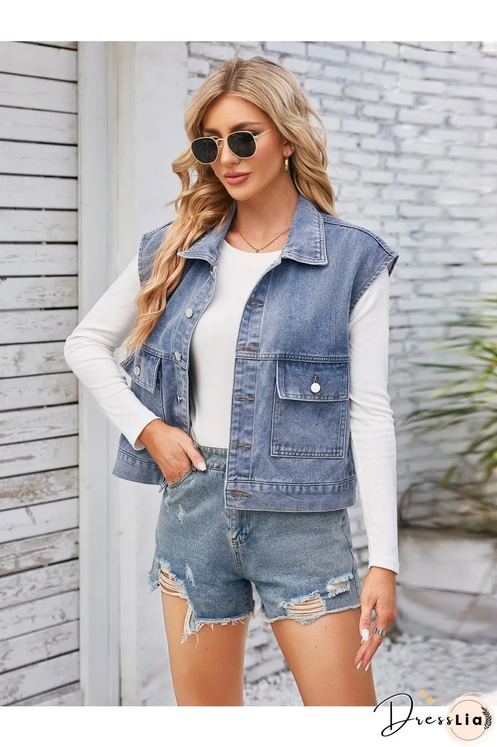 Cap Sleeve Denim Jacket with Pockets