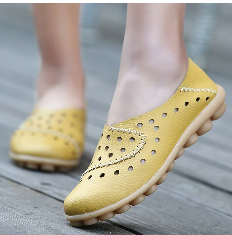 Women's Sneakers Summer Fashion Casual Shoes Slip-On Small Hole Breathable Leather Sewing Falt Shoes For Women Zapatos QueenFunky