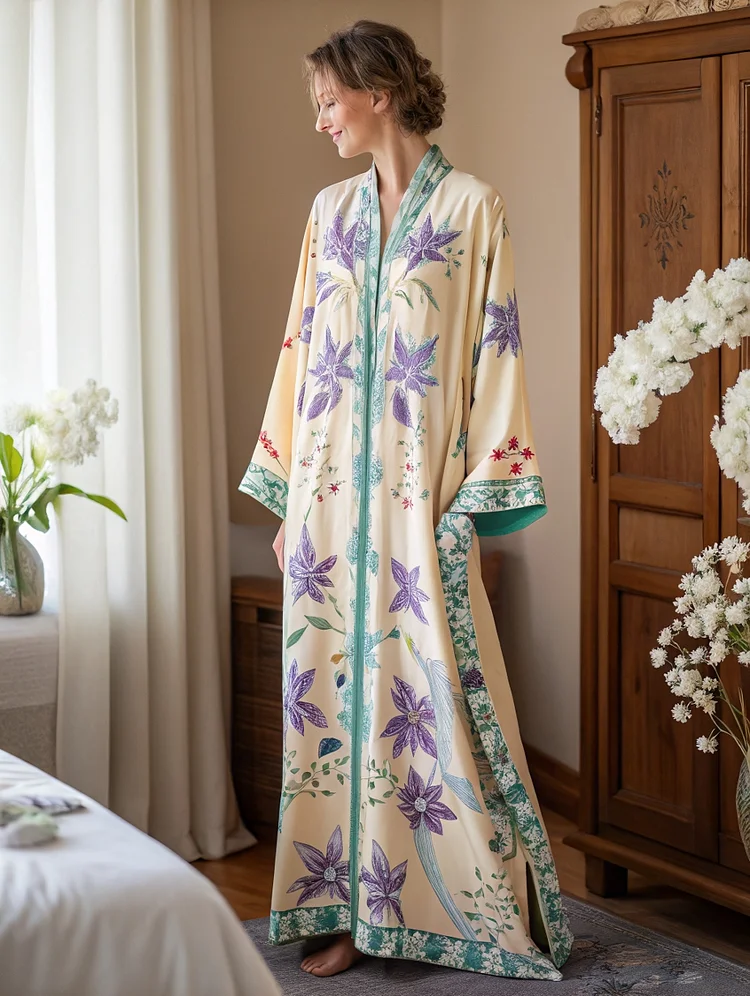 Beige Vintage Flower Cotton Robe