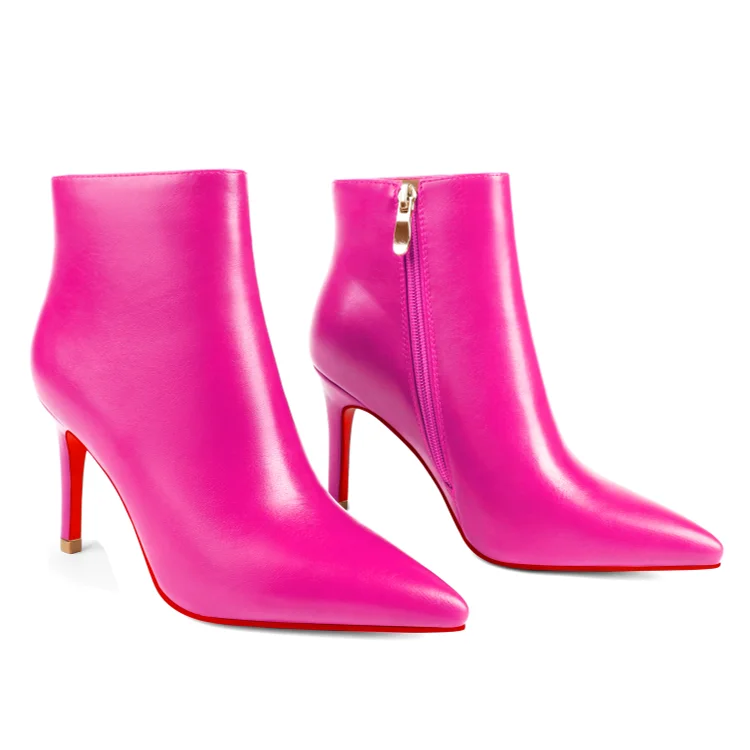 90mm Women's Ankle Boots Closed Pointed Toe Red Bottom Stilettos Booties VOCOSI VOCOSI