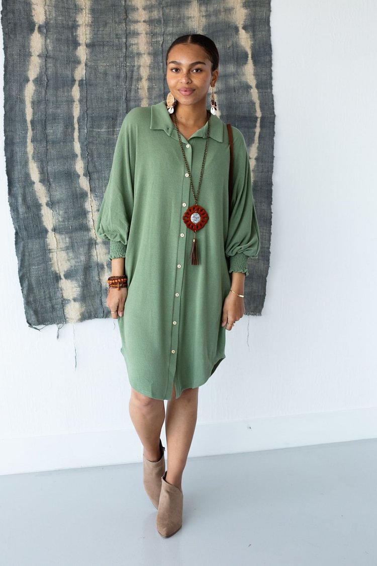 Reyna Button Down Shirt Dress - Olive
