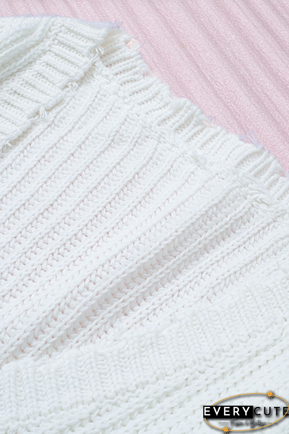 White Tainted Love Cotton Distressed Sweater