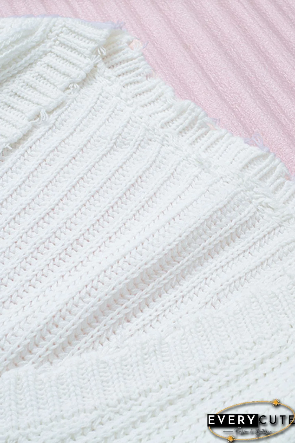 White Tainted Love Cotton Distressed Sweater