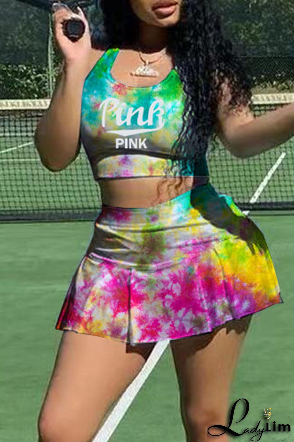 Purplish Blue Sexy Print Patchwork U Neck Sleeveless Two Pieces