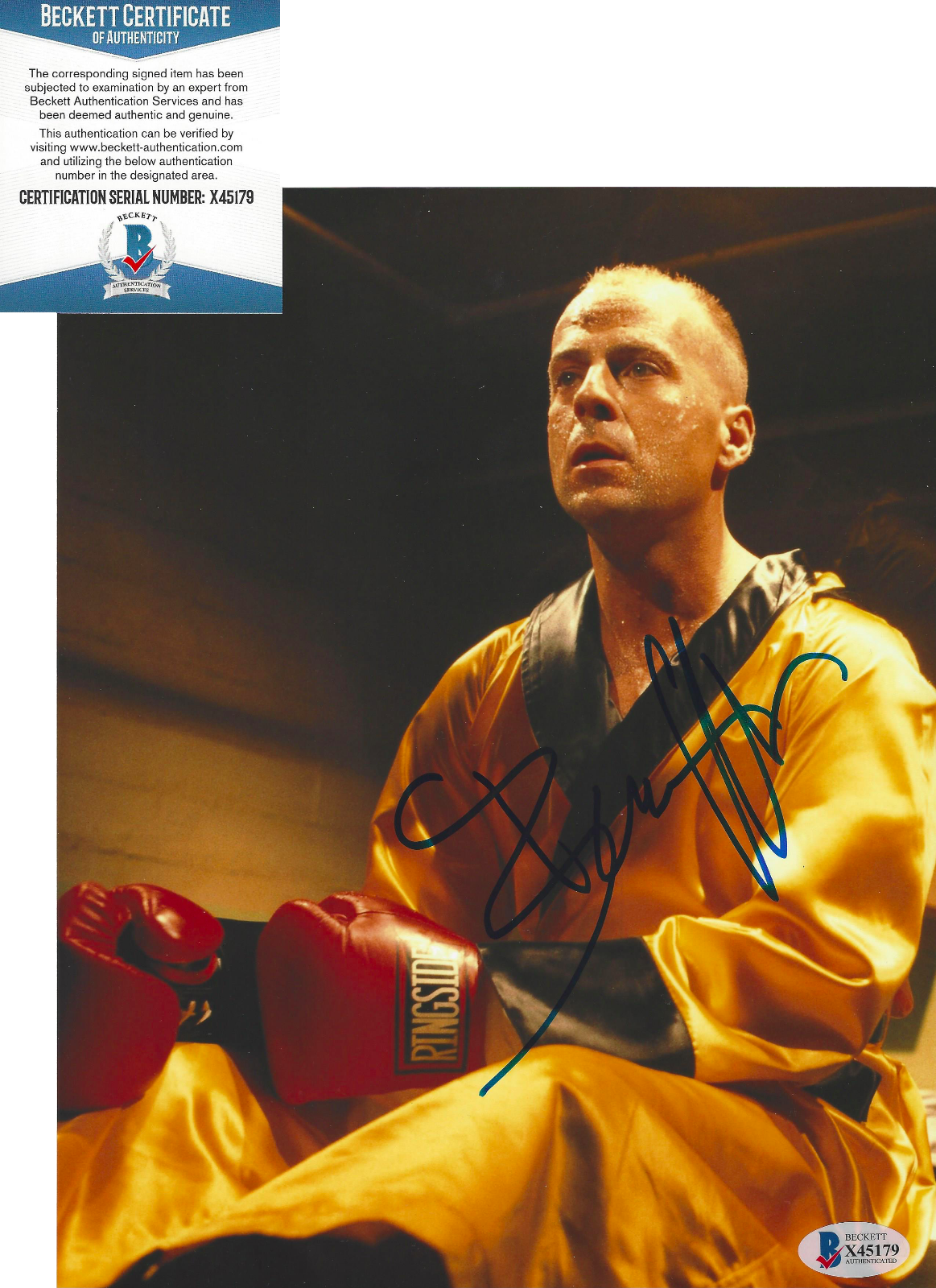 BRUCE WILLIS SIGNED 'PULP FICTION' BUTCH 8x10 MOVIE Photo Poster painting PROOF BECKETT COA BAS