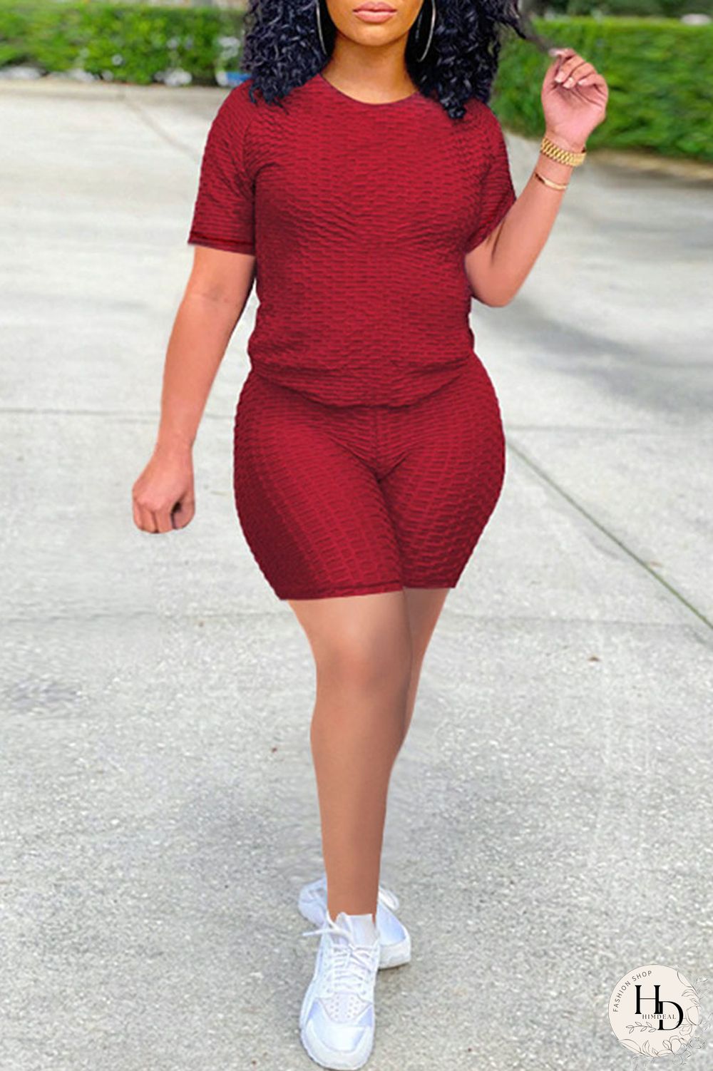 Navy Blue Casual Solid Split Joint O Neck Short Sleeve Two Pieces