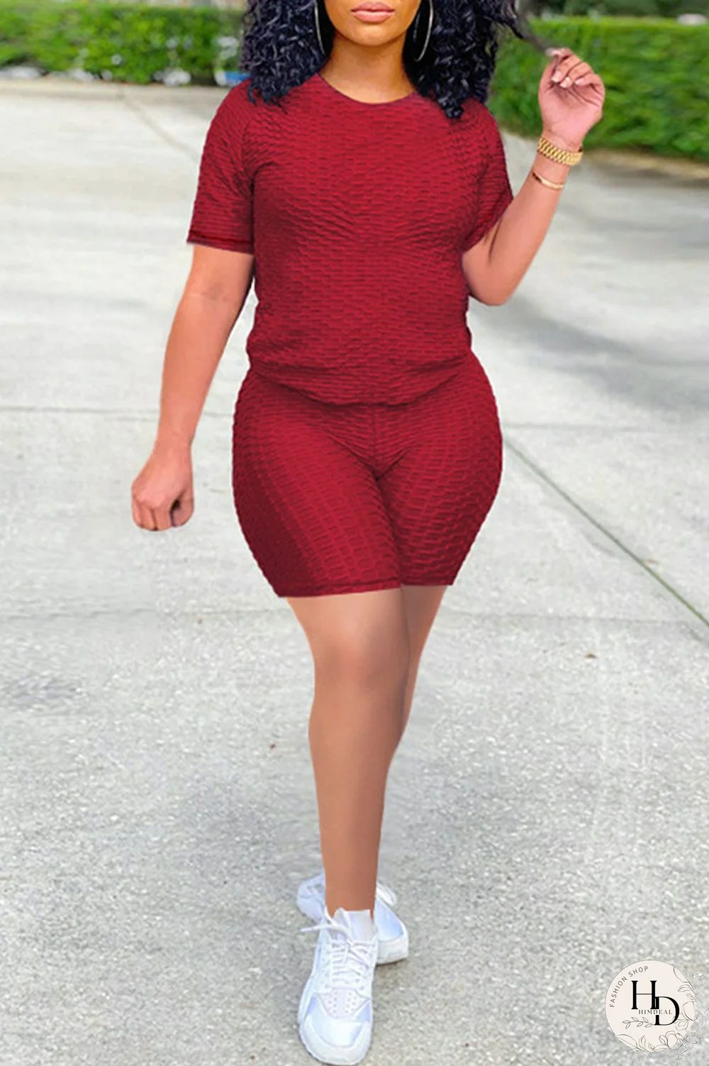 Navy Blue Casual Solid Split Joint O Neck Short Sleeve Two Pieces