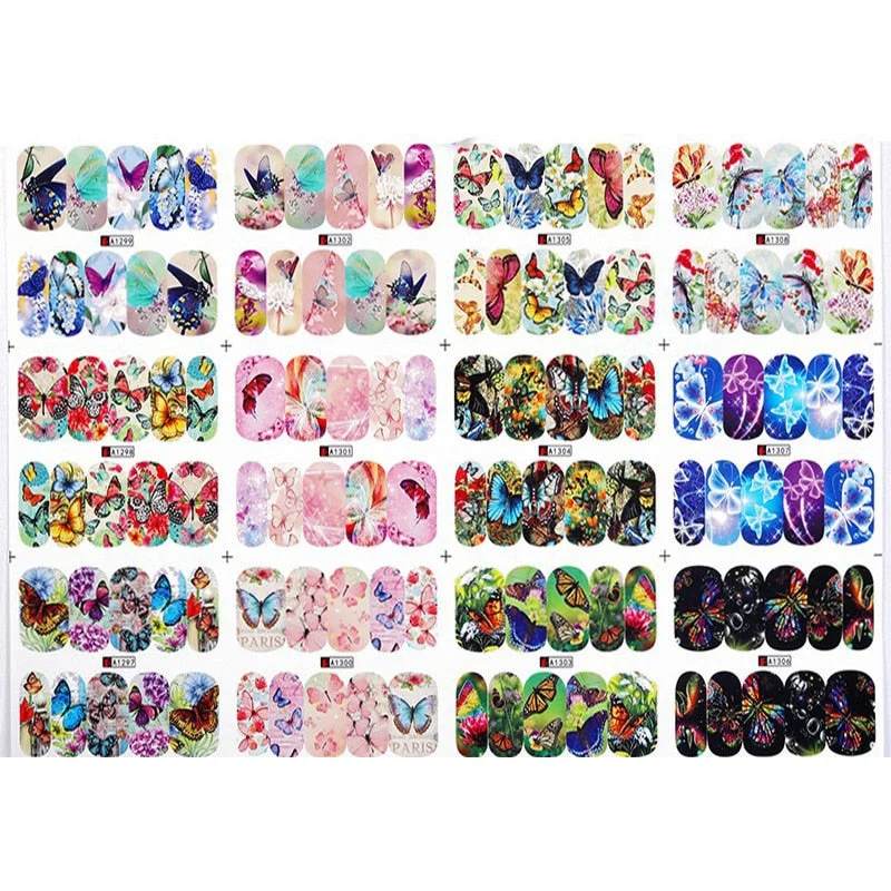 Nail Stickers 12Pcs/Set Water Transfer Magic Color Butterfly Pattern Designs Nail Decal Decoration Tips For Beauty Salons