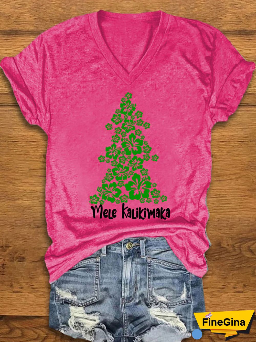 Women's Hawaiian Christmas "Mele Kalikimaka" Print T-Shirt