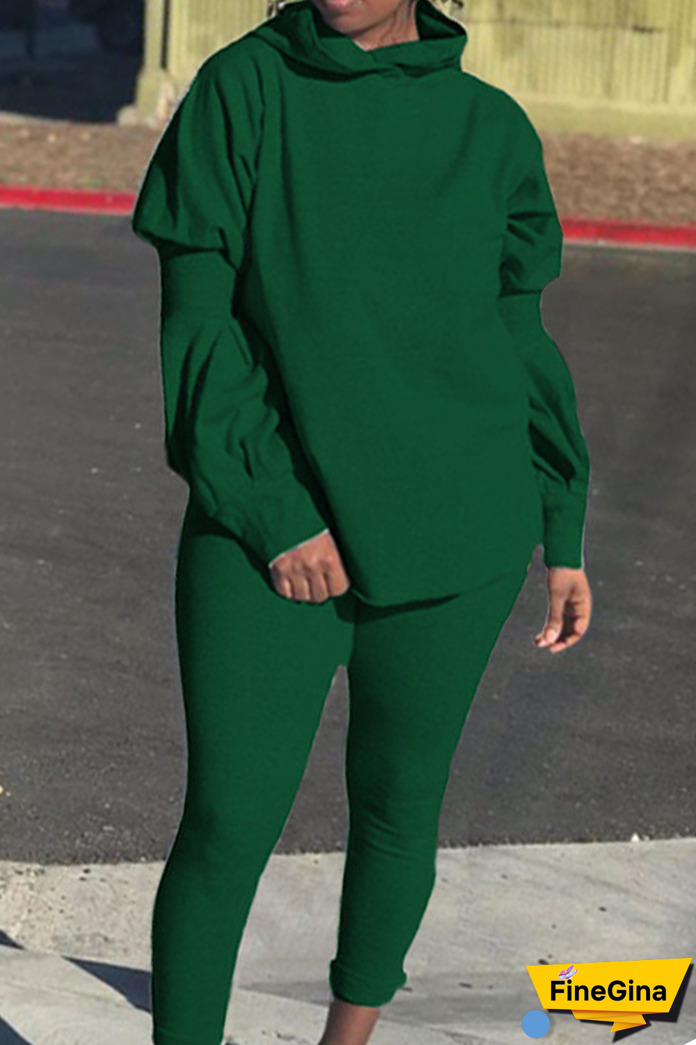 Pink Street Solid Patchwork Hooded Collar Long Sleeve Two Pieces