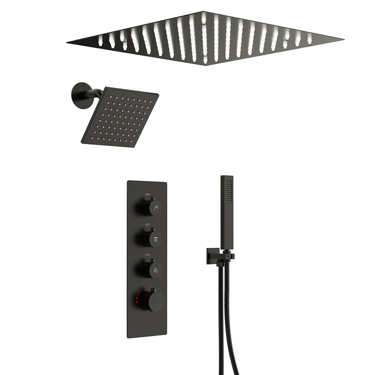 EVERSTEIN 12" Luxury Thermostatic Shower System in Matte Black