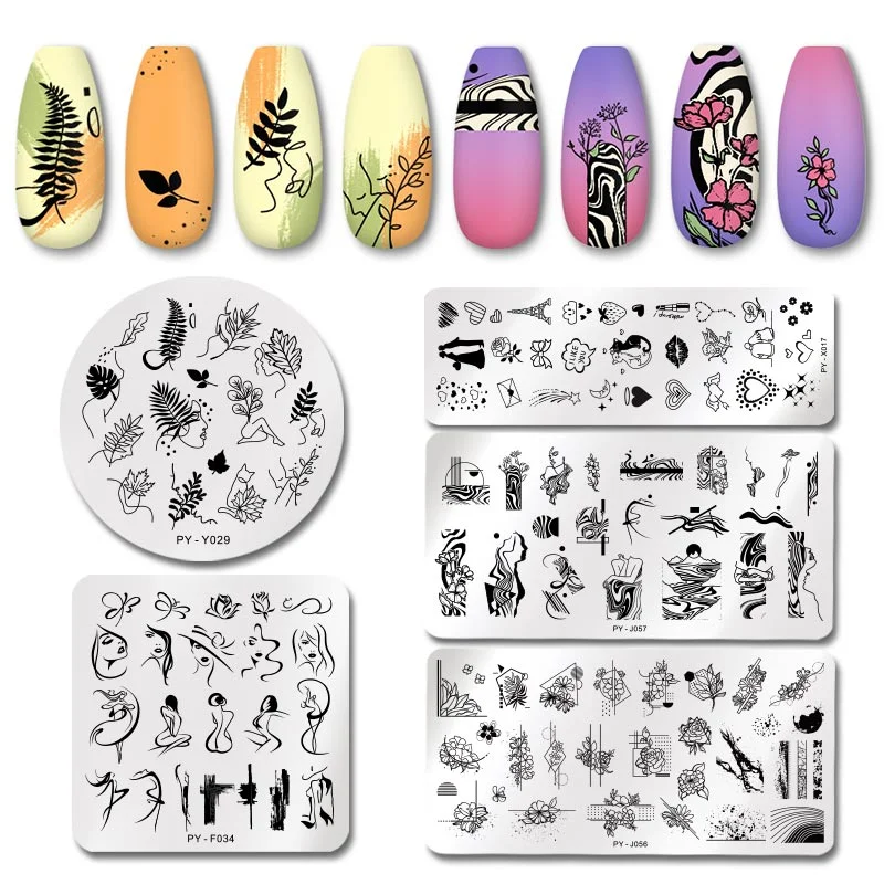 PICT YOU Rose Flower Nail Stamping Plates  Line Pictures Nail Art Plate Stamp Template Marble Leaves Image Printing Plates Tools-Nail Inspo