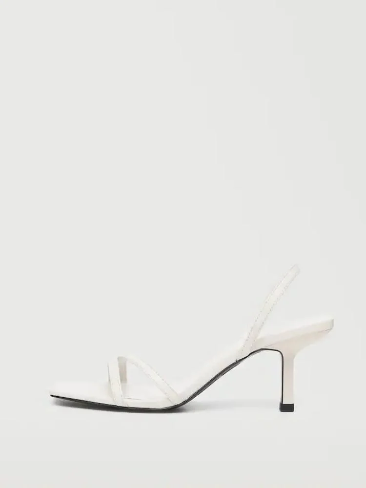 Solid Back Strap Square-Toe Stiletto-Heeled Leather Sandals