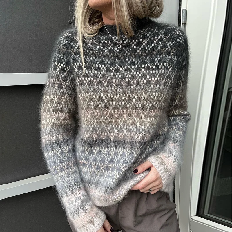 Contrast Color Knitted Vintage Casual Sweater
