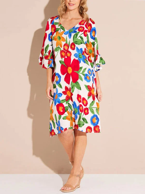 bold floral pattern minimalist women's dress