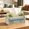 DIY Diamond Art Tissue Box Holder Summer PU Leather Diamond Art Desktop Organizer Resin Rhinestone Storage Organizers Gem Art Home Office Decor Craft Gift for Women