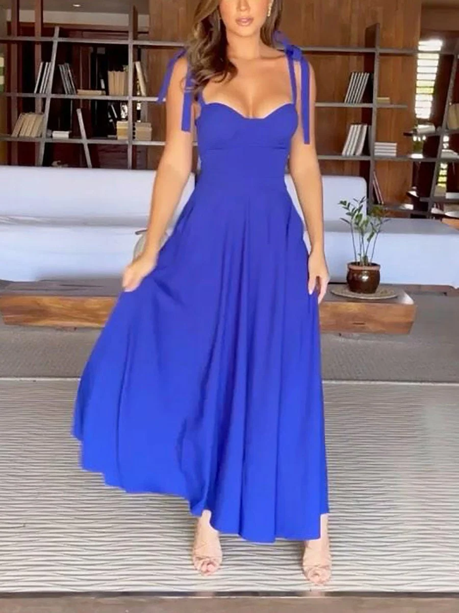 Simple solid color A-line suspender dress