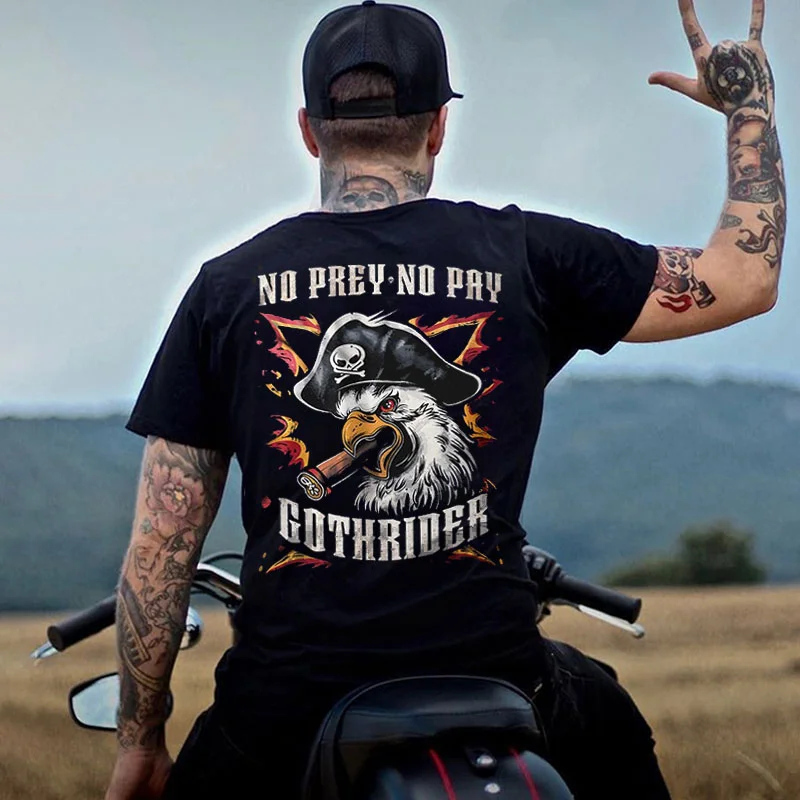 NO PREY NO PAY GOTH RIDER Eagle Cpatain Print Men's T-shirt